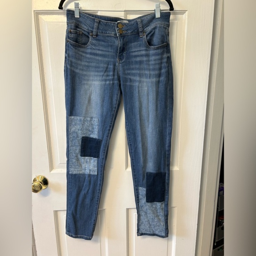 New York & Co Women’s Patterned Patchwork Jeans Size 14 Mid-Rise Straight Leg